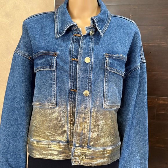 Upcycled Forever 21 Marilyn Monroe Metallic Cropped Denim Jacket Size 1X - Picture 6 of 7